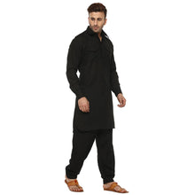 Load image into Gallery viewer, Black Cotton Solid Kurta Sets