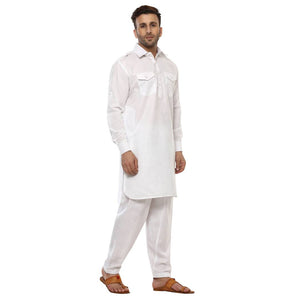 White Cotton Solid Kurta Sets