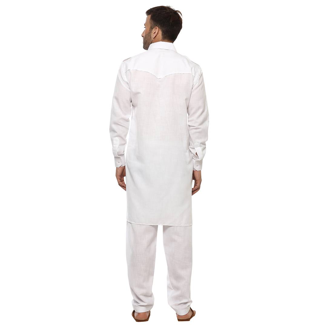 White Cotton Solid Kurta Sets