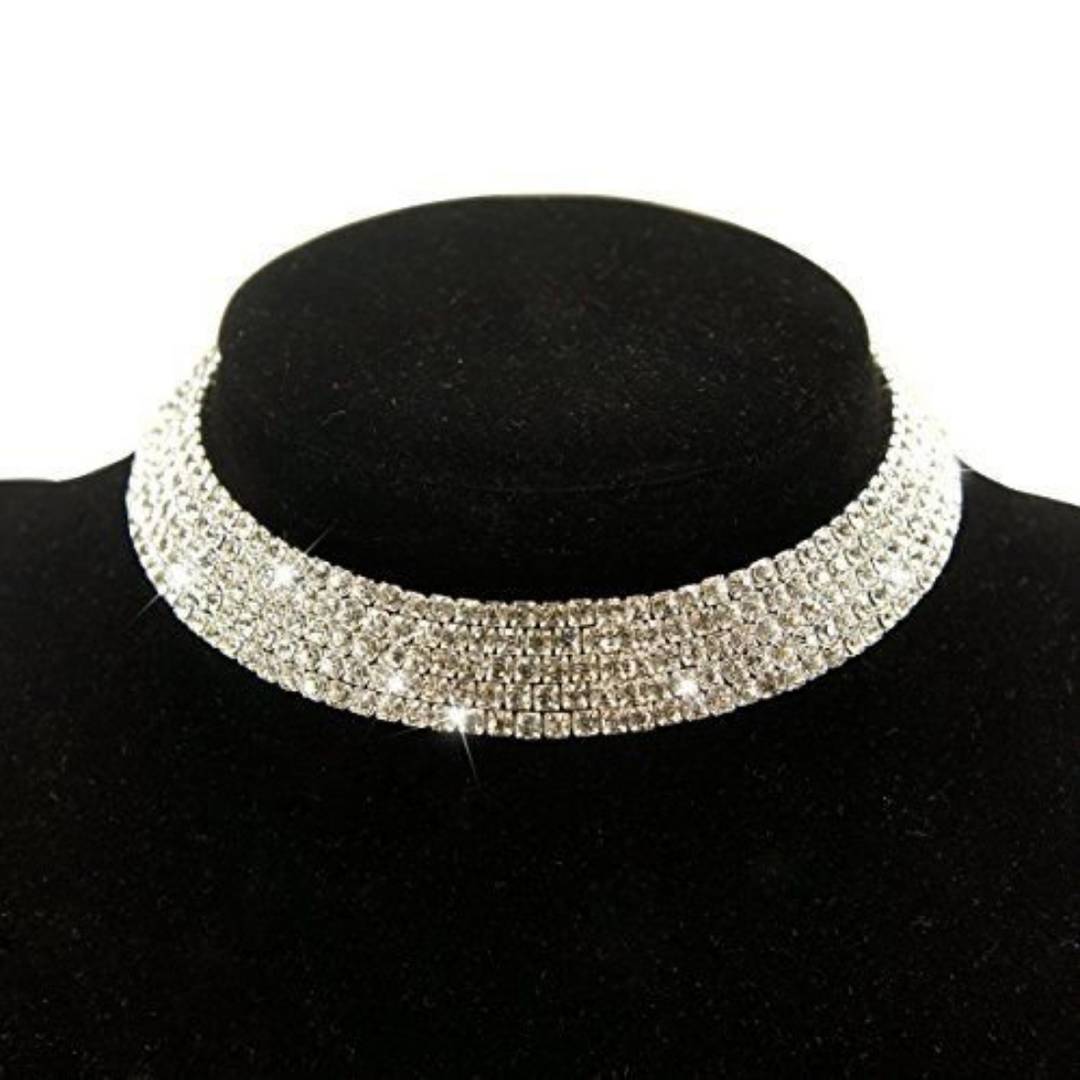 Silver Party Wear Crystal Rhinestone Choker