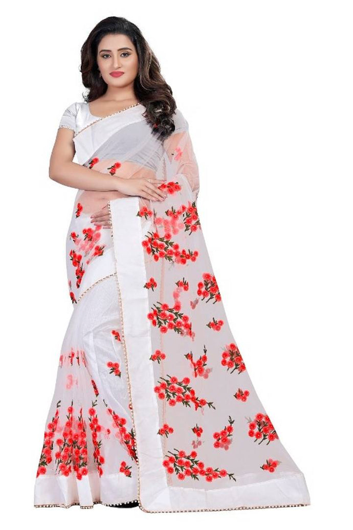 Women's Off White Net Saree