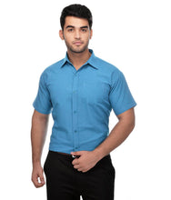 Load image into Gallery viewer, Blue Cotton Solid Regular Fit Formal Shirt