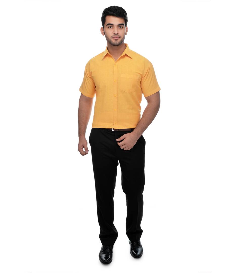 Yellow Cotton Solid Regular Fit Formal Shirt