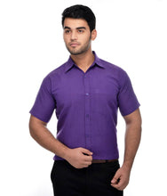 Load image into Gallery viewer, Purple Cotton Solid Regular Fit Formal Shirt