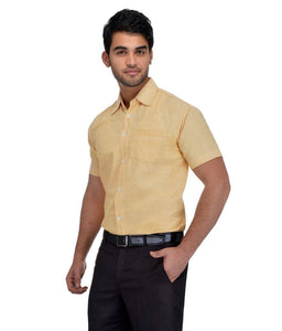 Beige Cotton Solid Regular Fit Formal Shirt
