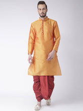 Load image into Gallery viewer, Golden  Maroon Solid Dupion Silk Kurta  Dhoti Set