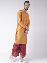 Load image into Gallery viewer, Golden  Maroon Solid Dupion Silk Kurta  Dhoti Set