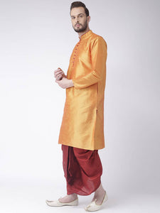 Golden  Maroon Solid Dupion Silk Kurta  Dhoti Set