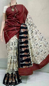 Trendy Maroon Cotton Saree With Blouse Piece