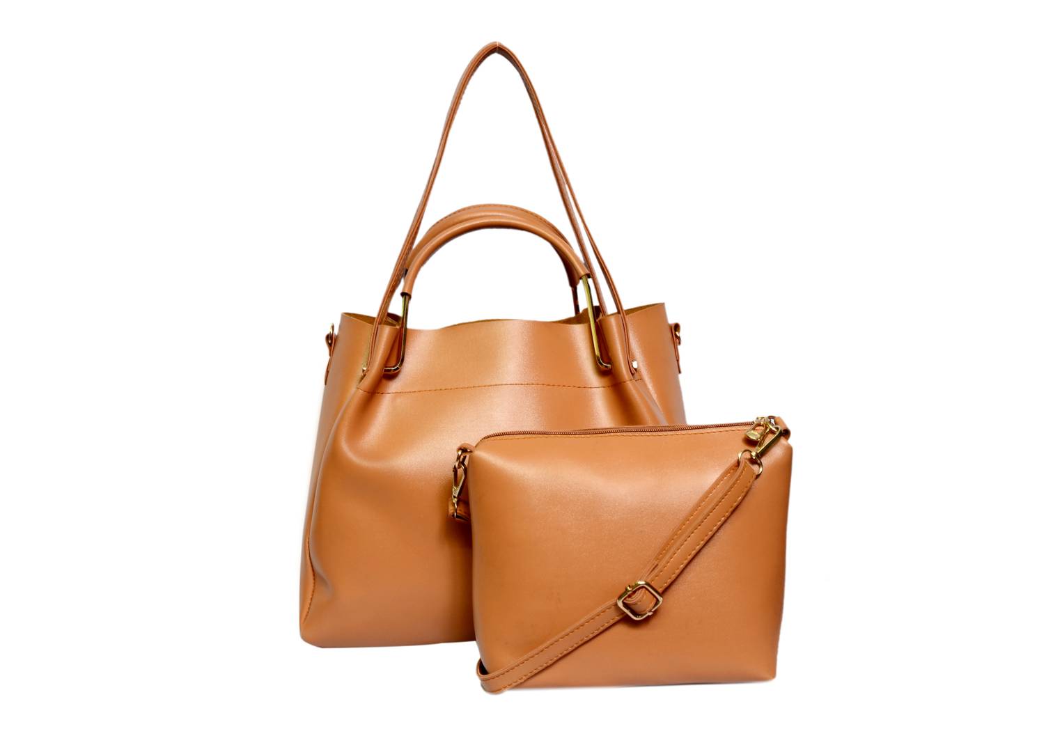 Tan Solid  Handbag with Sling Bag