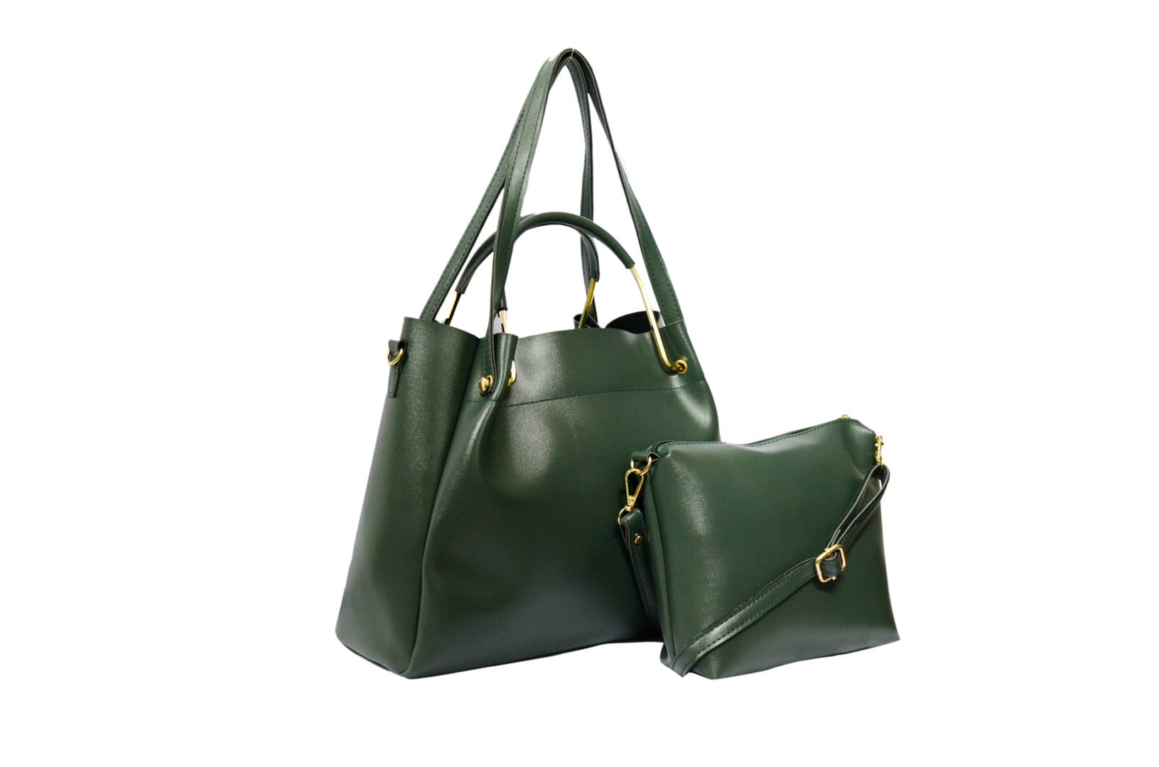 Green Solid  Handbag with Sling Bag