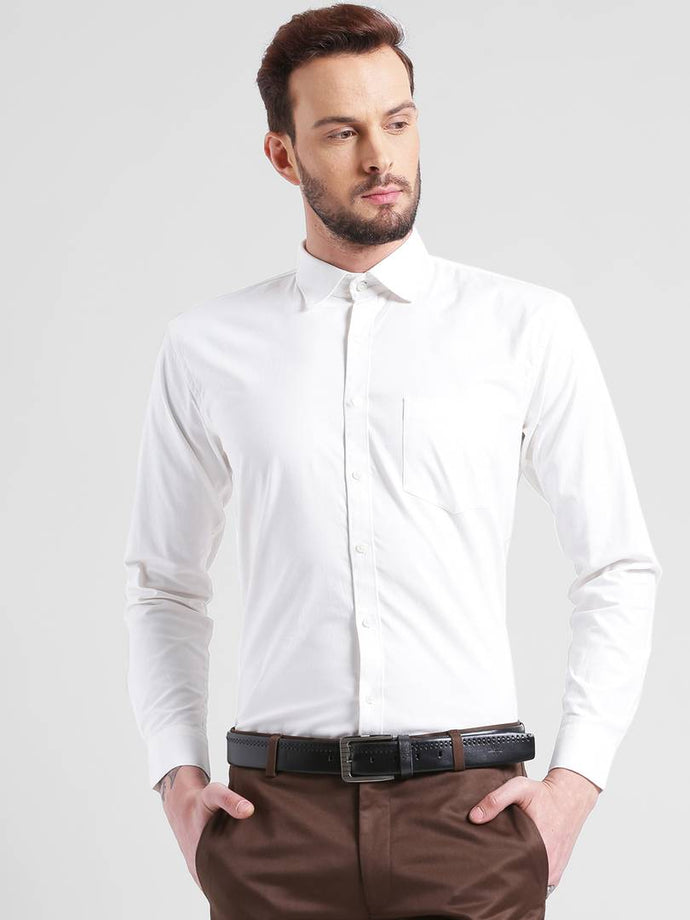 White Cotton Solid Regular Fit Formal Shirt