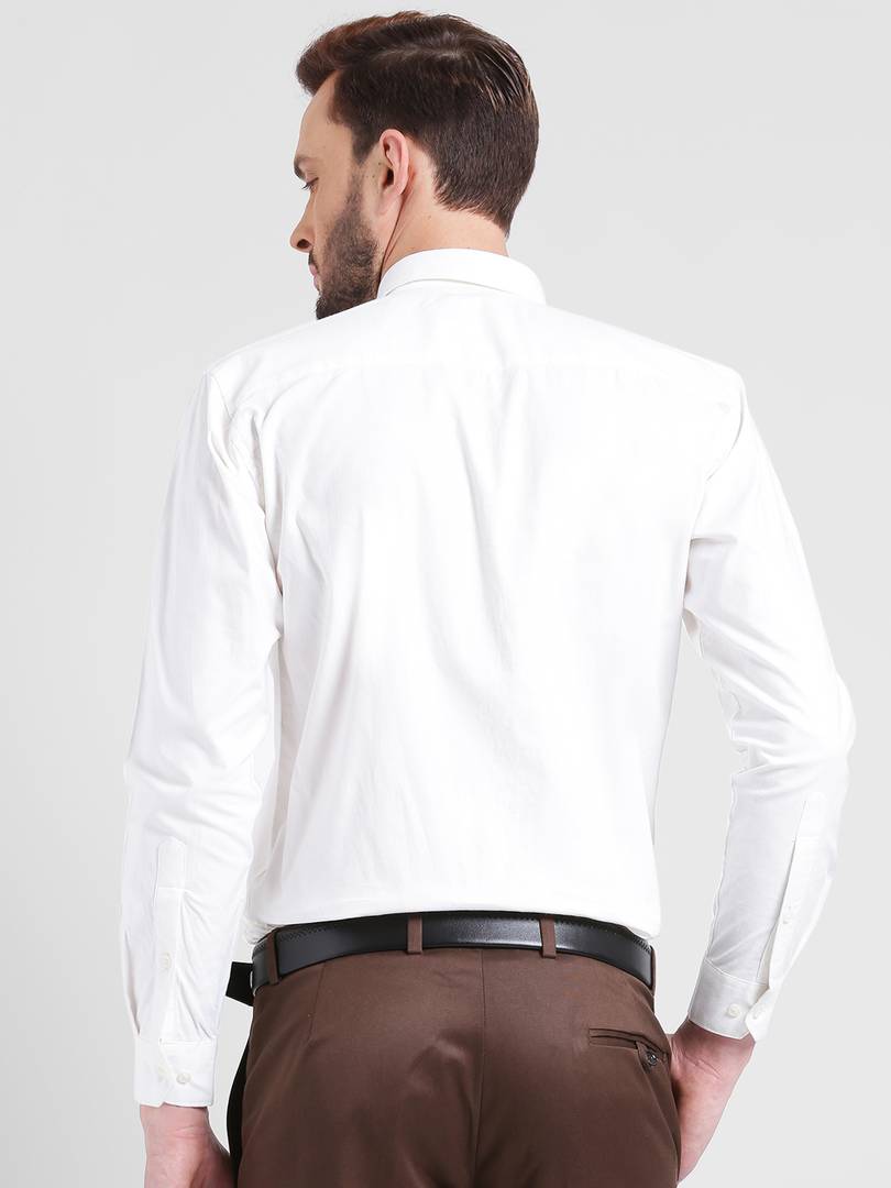 White Cotton Solid Regular Fit Formal Shirt