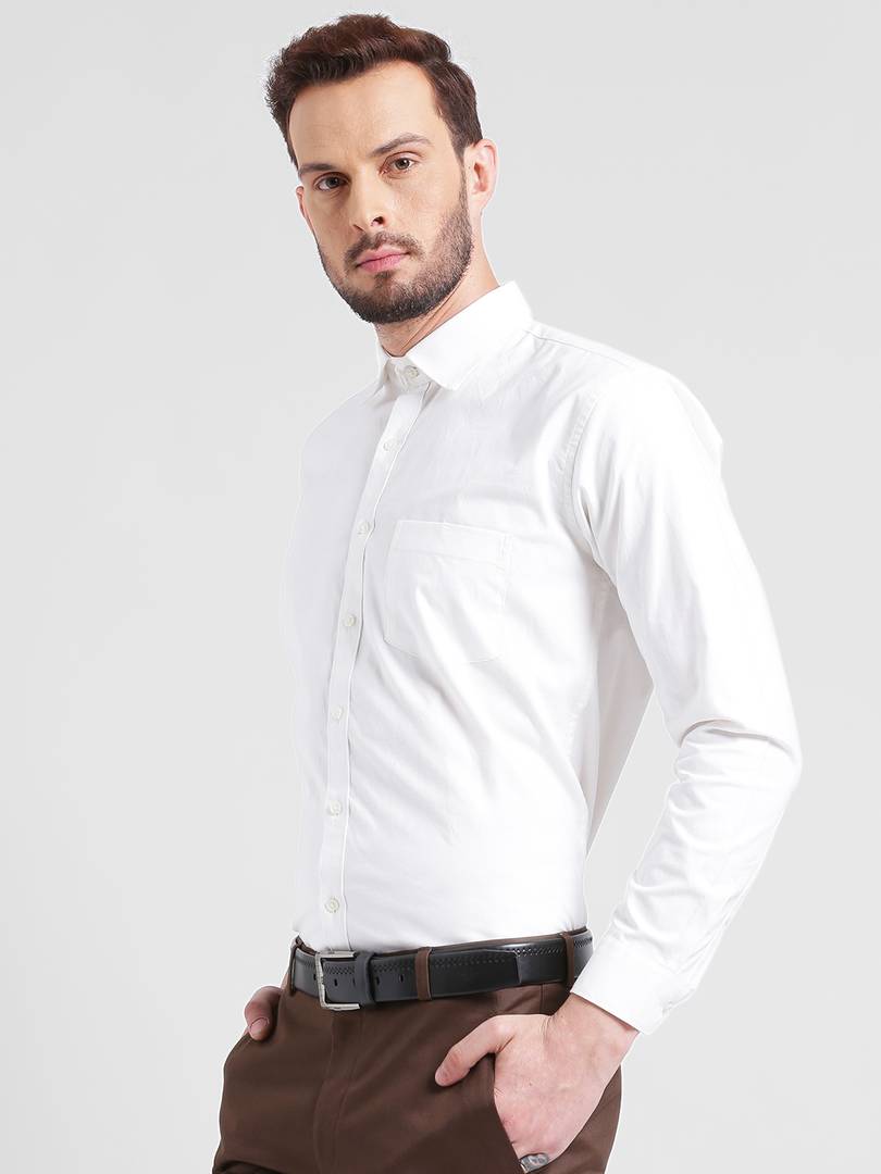 White Cotton Solid Regular Fit Formal Shirt