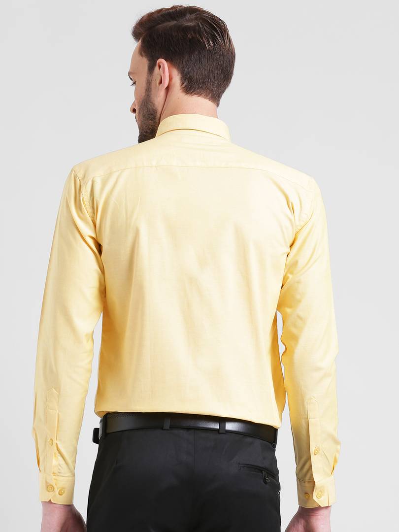 Yellow Cotton Solid Regular Fit Formal Shirt