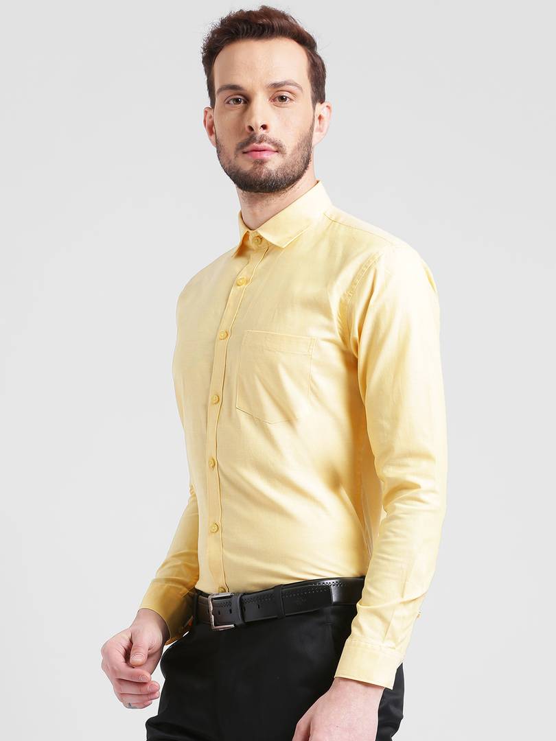 Yellow Cotton Solid Regular Fit Formal Shirt