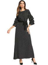 Load image into Gallery viewer, Ruffle Sleeve Tie Waist Polka Dot Print Long Maxi Dress
