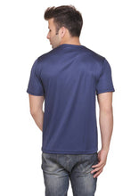 Load image into Gallery viewer, Men Navy Blue Polyester Blend Half Sleeves Round Neck Tees