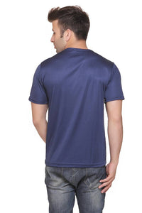 Men Navy Blue Polyester Blend Half Sleeves Round Neck Tees