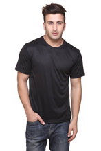 Load image into Gallery viewer, Men Black Polyester Blend Half Sleeves Round Neck Tees