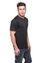 Load image into Gallery viewer, Men Black Polyester Blend Half Sleeves Round Neck Tees