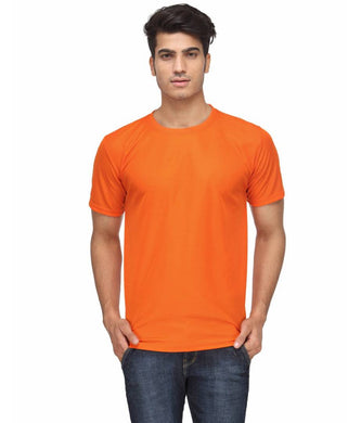 Men Orange Polyester Blend Half Sleeves Round Neck Tees