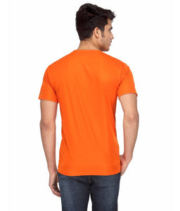 Men Orange Polyester Blend Half Sleeves Round Neck Tees