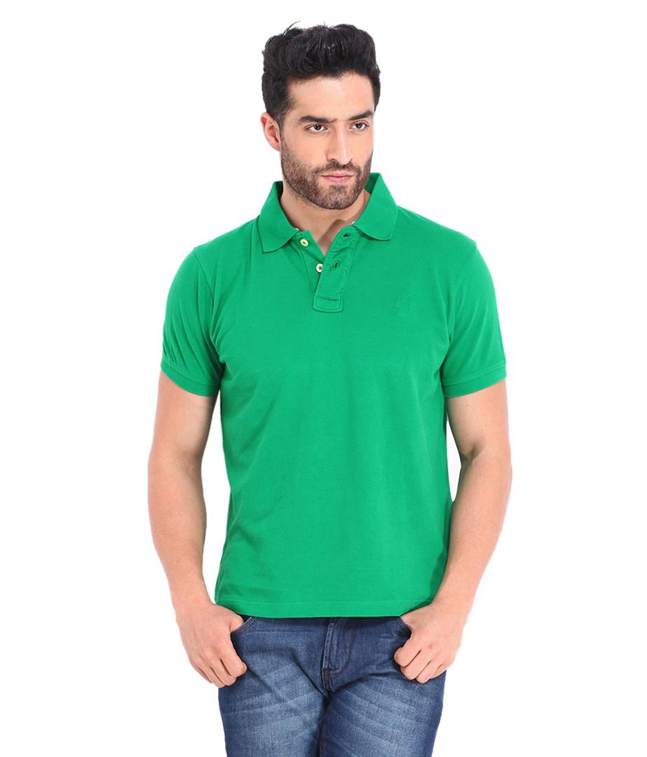 Men Green Cotton Blend Half Sleeves Polos T-Shirt