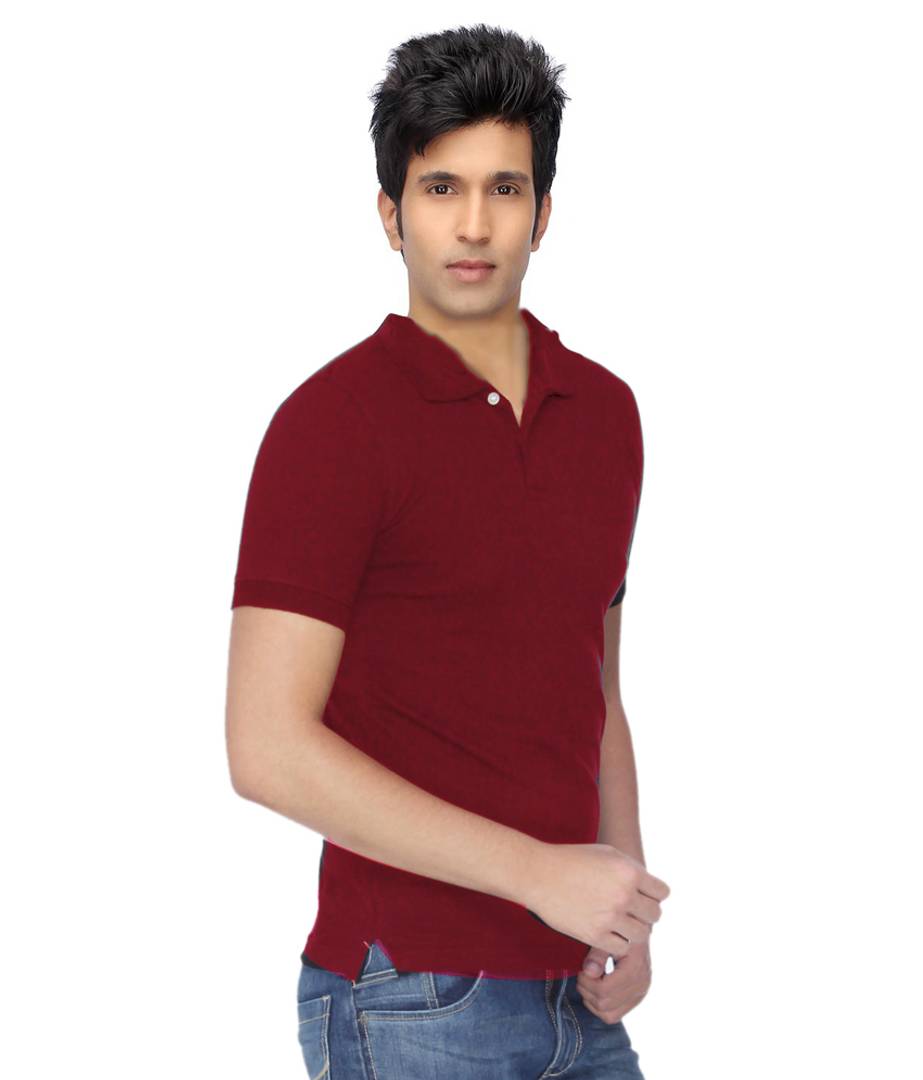 Men Maroon Cotton Blend Half Sleeves Polos T-Shirt