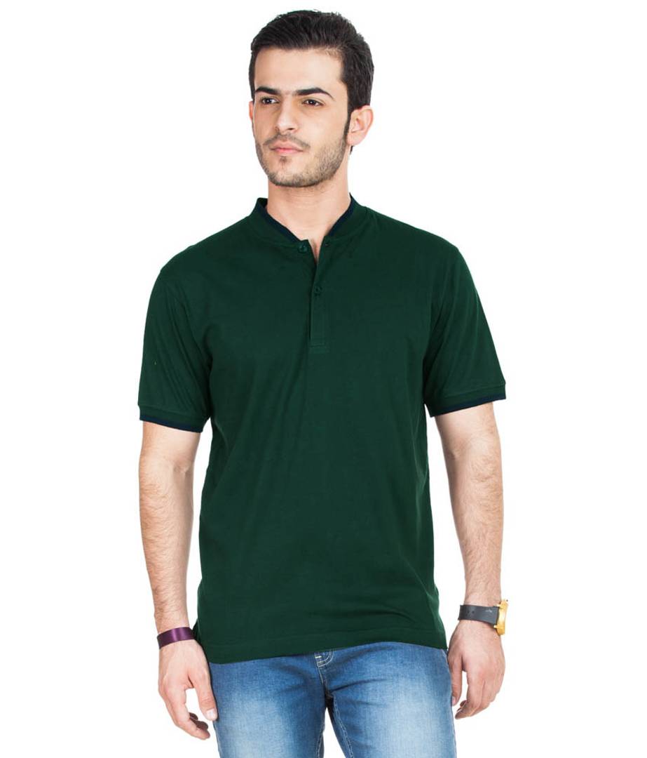 Men Green Cotton Blend Half Sleeves Polos T-Shirt