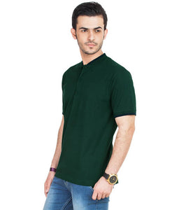 Men Green Cotton Blend Half Sleeves Polos T-Shirt