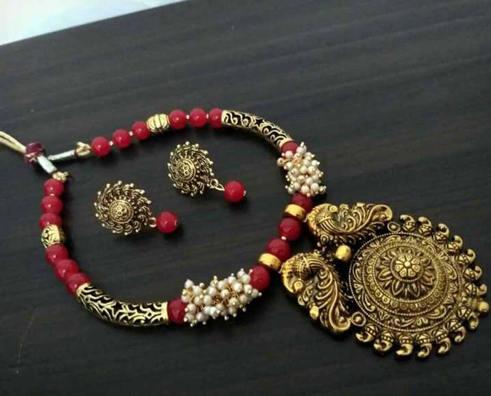 lahariya oxidized necklace red