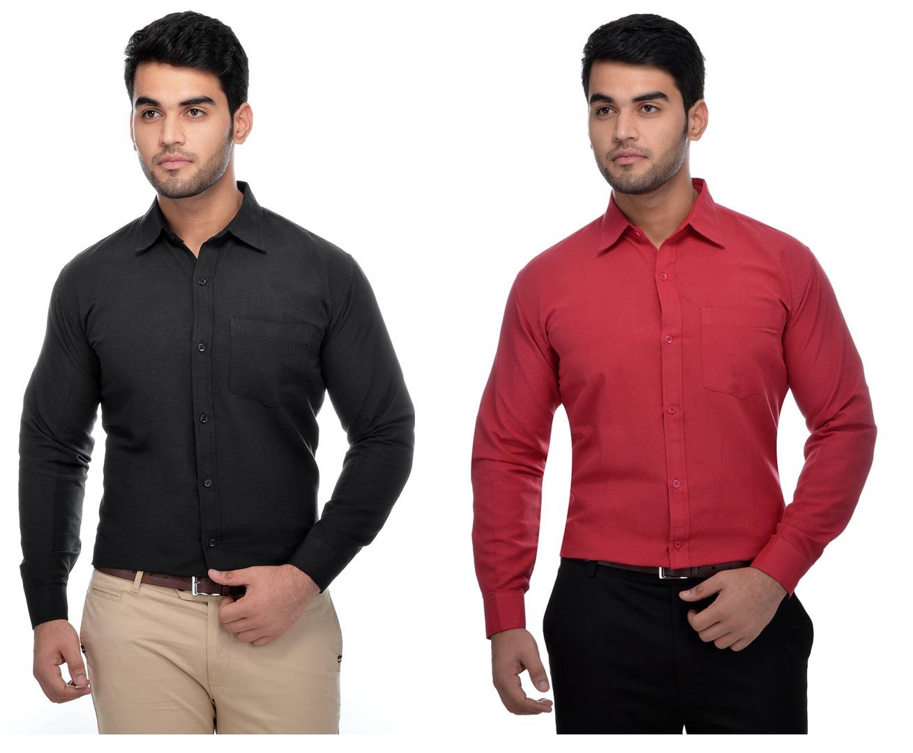 Multicoloured Khadi Solid Long Sleeve Formal Shirt (Combo of 2)