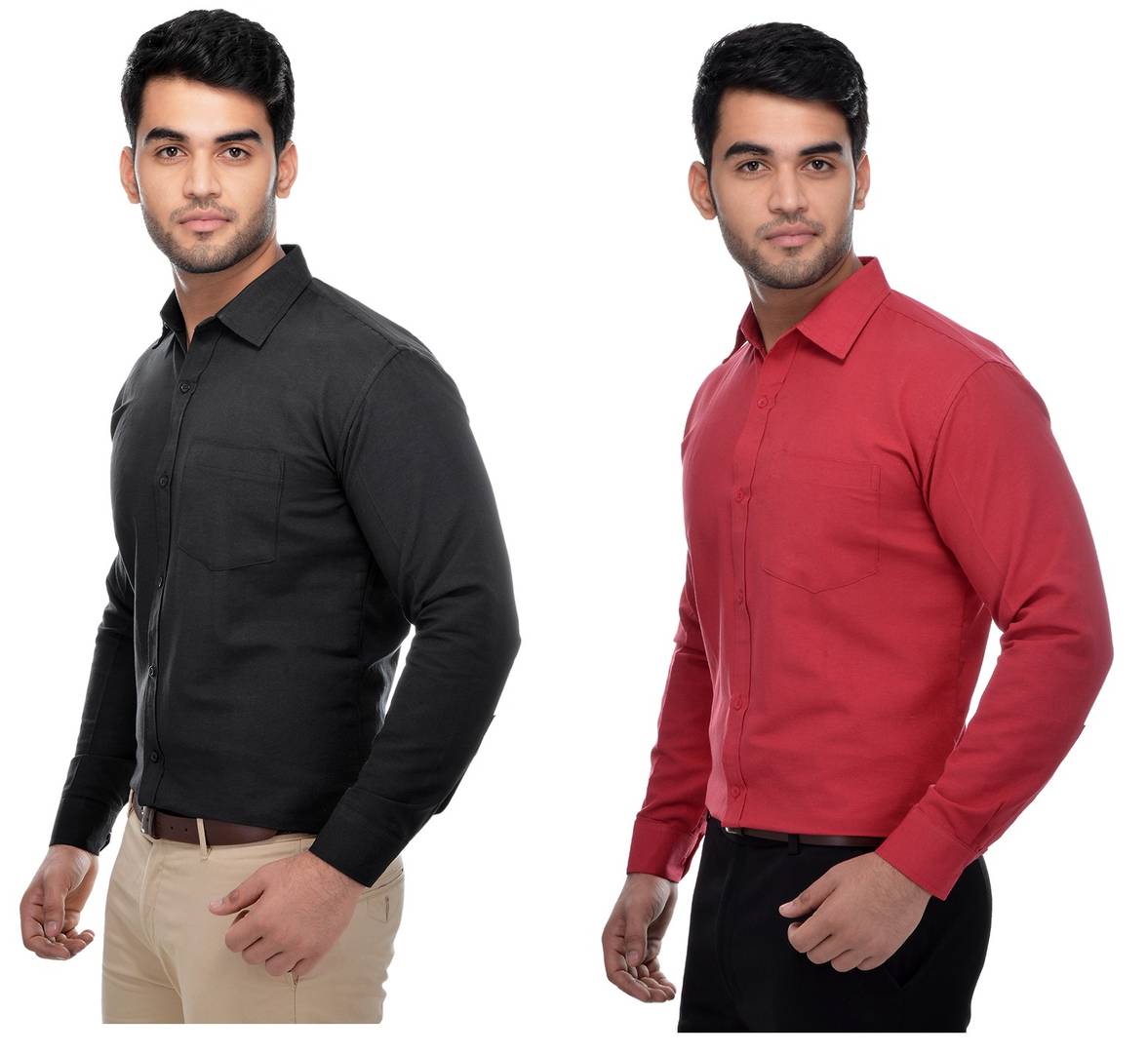 Multicoloured Khadi Solid Long Sleeve Formal Shirt (Combo of 2)