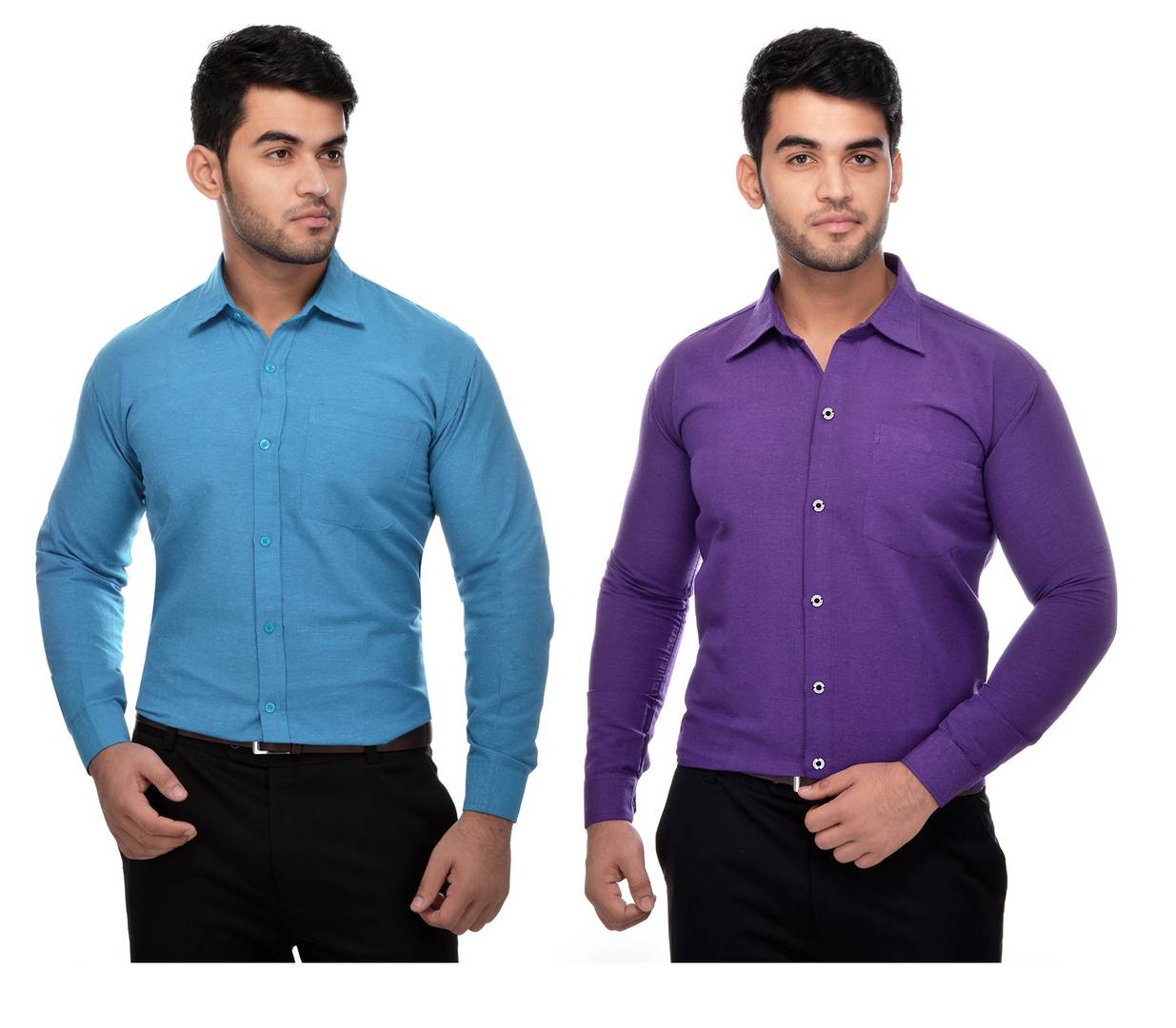 Multicoloured Khadi Solid Long Sleeve Formal Shirt (Combo of 2)