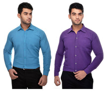 Load image into Gallery viewer, Multicoloured Khadi Solid Long Sleeve Formal Shirt (Combo of 2)