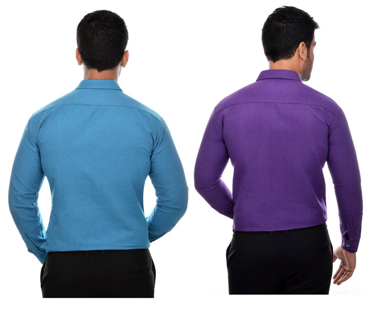 Multicoloured Khadi Solid Long Sleeve Formal Shirt (Combo of 2)