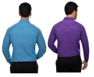 Multicoloured Khadi Solid Long Sleeve Formal Shirt (Combo of 2)