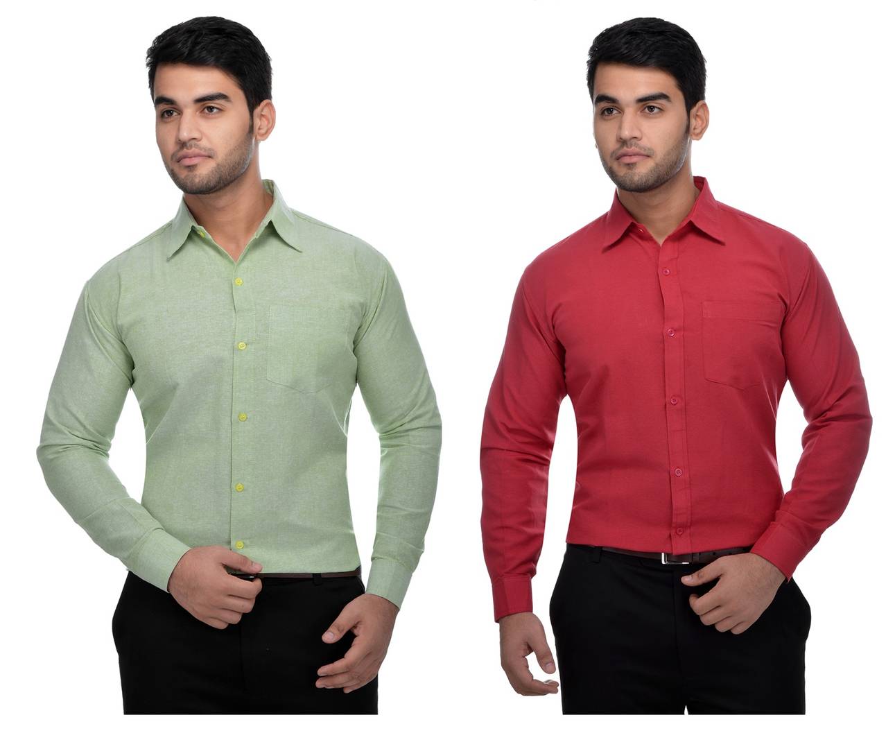 Multicoloured Khadi Solid Long Sleeve Formal Shirt (Combo of 2)