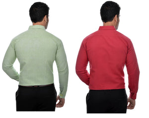 Multicoloured Khadi Solid Long Sleeve Formal Shirt (Combo of 2)