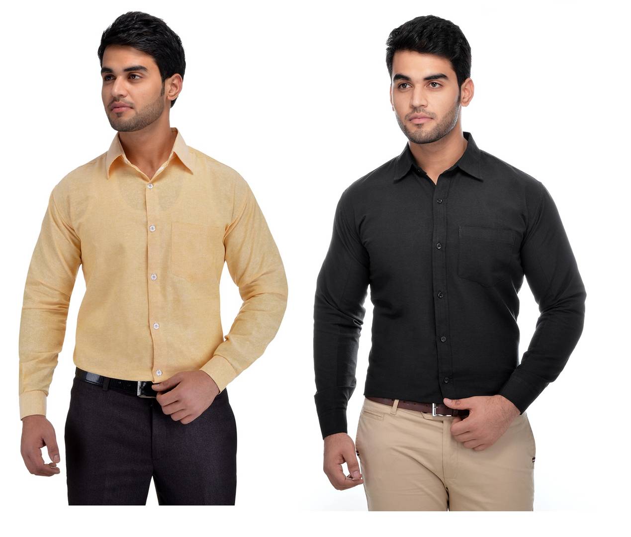 Multicoloured Khadi Solid Long Sleeve Formal Shirt (Combo of 2)