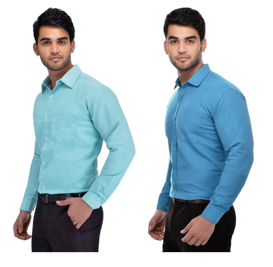 Multicoloured Khadi Solid Long Sleeve Formal Shirt (Combo of 2)