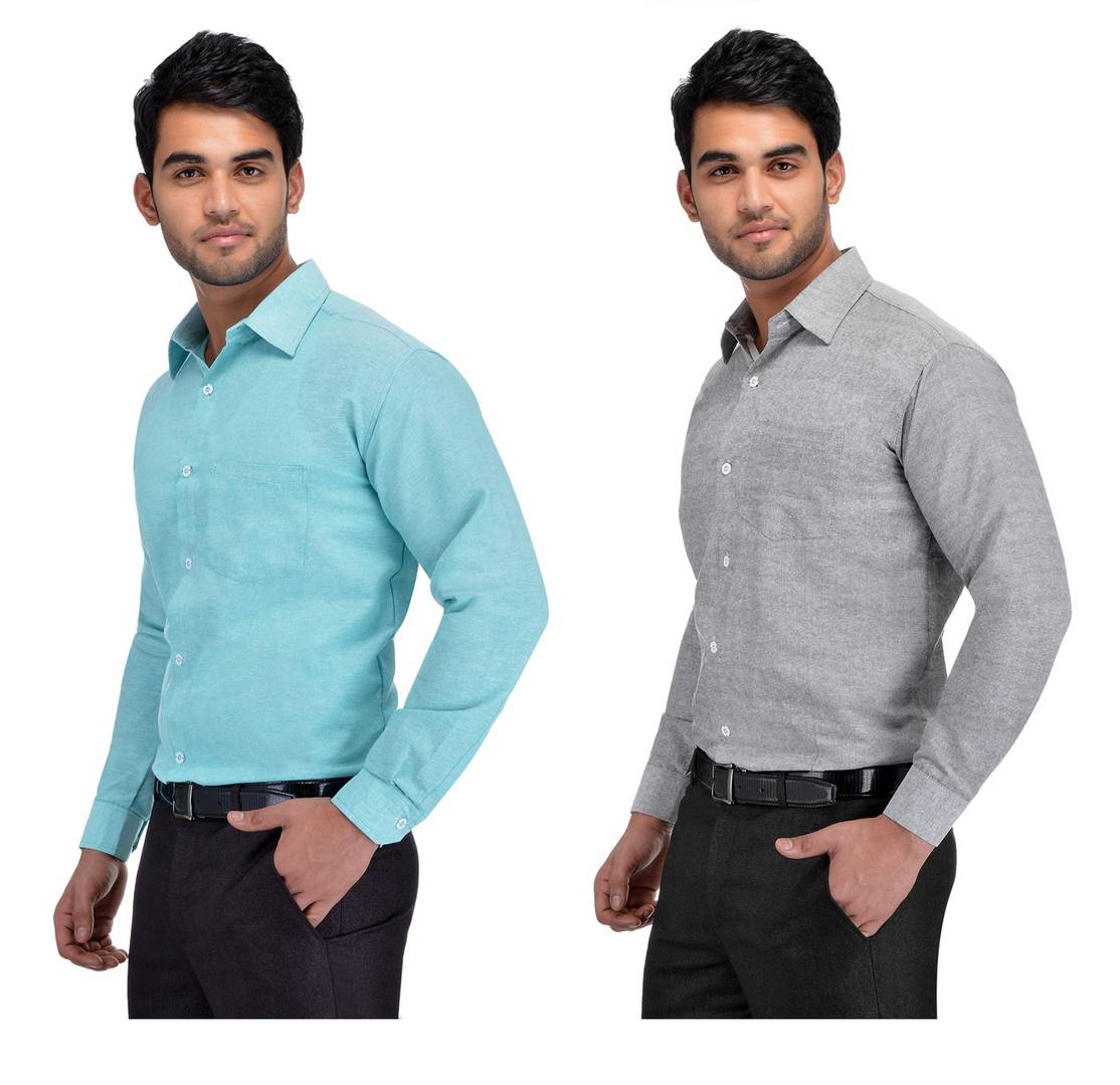 Multicoloured Khadi Solid Long Sleeve Formal Shirt (Combo of 2)