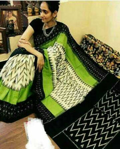 Beautiful Mulmul Cotton Ikkat Printed Saree With Blouse Piece