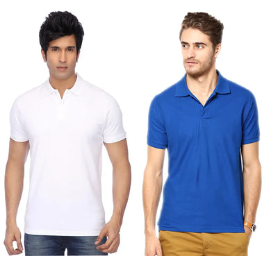 Men Multicolored Cotton Blend Slim Fit Polos T-Shirt (Pack of 2)