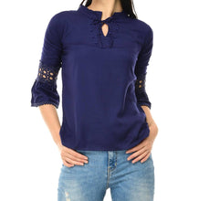 Load image into Gallery viewer, Navy Blue Cotton Solid  Blouse Top