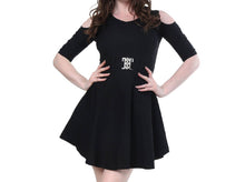 Load image into Gallery viewer, Black Cotton Solid Fit And Flare Dress