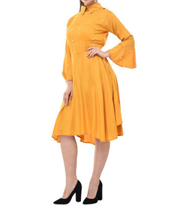 Yellow Cotton Solid Fit & Flare Dress