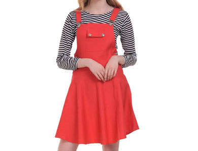 Stylish Cotton Blend Solid Pinafore Dress