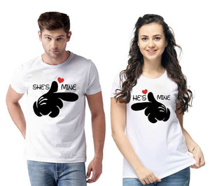 White Cotton Blend Round Neck Printed Couple T-Shirts for Men & Women